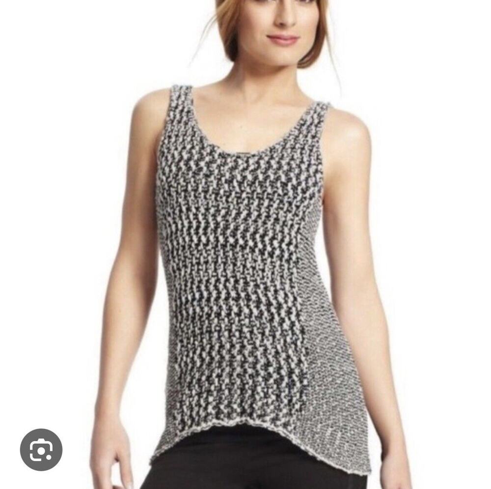 Cabi Women's Yarn High Low Tank Knit Top Shirt Sz Small Black White Loose Fit